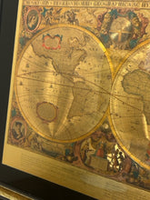 Load image into Gallery viewer, Gold Foil Reproduction of Henricus Hondius Terrarum Orbis World Map