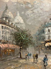 Load image into Gallery viewer, Vintage Oil on Canvas Depicting an Impressionist Parisian Street Scene by Caroline Burnett, signed