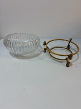 Load image into Gallery viewer, Ribbed Crystal Bowl on Brass Footed Stand