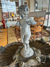 Load image into Gallery viewer, Vintage Cast Metal Fountain with Cherub and Frogs on Shell Shaped Basin & Pedestal