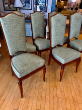 Load image into Gallery viewer, Six French Inspired Art Deco High Back Dining Chairs with Green Herringbone Tweed Upholstery