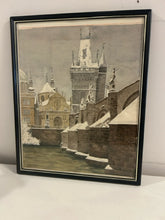 Load image into Gallery viewer, Framed Watercolor of Charles Bridge in Prague Covered in Snow