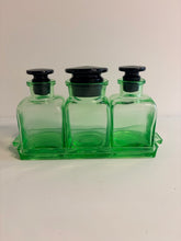 Load image into Gallery viewer, Set of 3 Green Uranium Glass Jars with Tray
