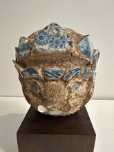 Load image into Gallery viewer, Chinese Bust with Blue & White Porcelain Shards on Wood Base