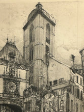 Load image into Gallery viewer, Framed Copper Engraving "La Tour la Grosse Horloge a Rouen," stamped