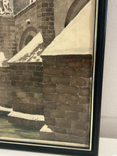 Load image into Gallery viewer, Framed Watercolor of Charles Bridge in Prague Covered in Snow