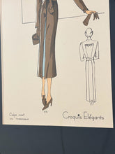 Load image into Gallery viewer, Art Deco "Croquis Elegants" Print, Woman in Brown & Blue
