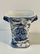 Load image into Gallery viewer, Vintage Blue and White Chinoiserie Vase with "Speak No Evill" & "Hear No Evil" Monkeys