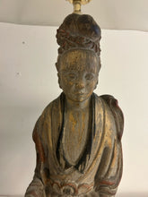 Load image into Gallery viewer, Chinese Gold Gilt Figural Lamp with Carved Finial