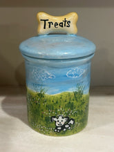 Load image into Gallery viewer, Hand Painted Ceramic "Treats" Jar with Lid