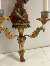 Load image into Gallery viewer, Pair of Vintage Venetian Polychrome Wood Carved Figural Sconces