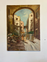Load image into Gallery viewer, Vertical Vintage Oil of European Village Scene I, signed