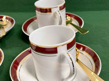 Load image into Gallery viewer, Prestige Cranberry & Gold Rim Espresso Set from Crown Porcelain