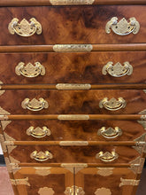 Load image into Gallery viewer, Vintage Grained Burl Elm Wood Bandaji (Scholars Chest) with Ornate Brass Mounts
