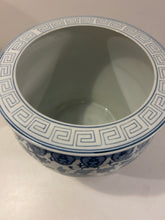 Load image into Gallery viewer, Blue & White Ceramic Planter on Wheeled Stand