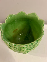 Load image into Gallery viewer, Vintage Majolica Lotus Flower Lime Green Jardiniere Planter from Minton Pottery