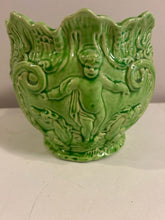 Load image into Gallery viewer, Vintage Majolica Lotus Flower Lime Green Jardiniere Planter from Minton Pottery