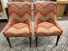 Load image into Gallery viewer, Pair of Orange & Cream Chevron Pattern Upholstered High Back Chairs