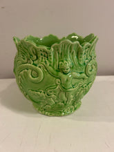 Load image into Gallery viewer, Vintage Majolica Lotus Flower Lime Green Jardiniere Planter from Minton Pottery