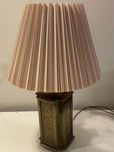 Load image into Gallery viewer, Vintage Brass Chinoiserie Etched Canister Lamp