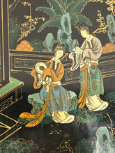 Load image into Gallery viewer, Vintage Black Lacquer Chinoiserie Glass Top Garden Stool