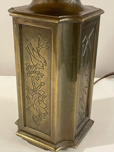 Load image into Gallery viewer, Vintage Brass Chinoiserie Etched Canister Lamp