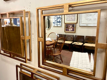 Load image into Gallery viewer, Set of Three Gold Finished Square Mirrors with Geometric Frames from Uttermost