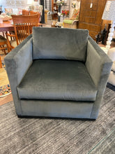 Load image into Gallery viewer, Large Dark Grey/Green Velvet Swivel Chair