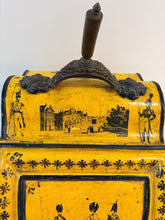 Load image into Gallery viewer, 19th Century Antique Tole Coal Scuttle with Black Transfer Military Scenes