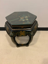 Load image into Gallery viewer, Vintage Black Lacquer Chinoiserie Glass Top Garden Stool