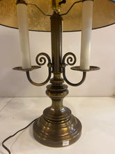 Load image into Gallery viewer, Brass Three Candlestick Table Lamp with Black Shade
