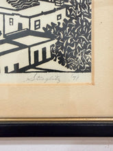 Load image into Gallery viewer, Black and White Woodblock Print of Mediterranean Village by Stieglitz, signed