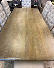 Load image into Gallery viewer, Double Pedestal Dining Table in Seadrift Finish with One 18" Leaf & 8 Tufted Back Side Chairs from Pottery Barn