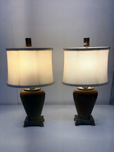 Load image into Gallery viewer, Pair of Crackled Ceramic Table Lamps with Bronze Footed Base from Uttermost