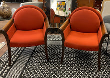 Load image into Gallery viewer, Pair of MCM Lounge Chairs with Dark Burnt Orange Wool Upholstery and Polished Wood Arms