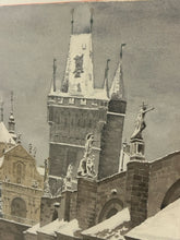 Load image into Gallery viewer, Framed Watercolor of Charles Bridge in Prague Covered in Snow
