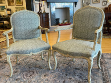 Load image into Gallery viewer, Pair of Louis XV Style Fauteuil Armchairs with Patterned Upholstery