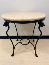 Load image into Gallery viewer, Faux Granite Top Occasional Table with Black Iron Base, Ram Head Detailing