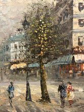 Load image into Gallery viewer, Vintage Oil on Canvas Depicting an Impressionist Parisian Street Scene by Caroline Burnett, signed