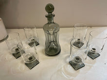 Load image into Gallery viewer, Vintage Kluk Kluk Decanter with 6 Smoked Crystal Glasses