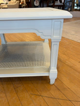 Load image into Gallery viewer, Pair of Cream Painted Wood End Tables with Caned Lower Shelf from Ethan Allen