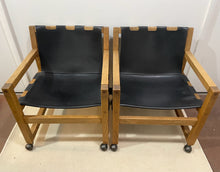 Load image into Gallery viewer, Pair of Vintage Genuine Leather Sling Chairs with Oak Frames from Russel Wright