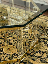 Load image into Gallery viewer, 1970's Vintage Lucite & Glass Top Coffee Table with Gold Accents Attributed to Charles Hollis Jones