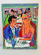 Load image into Gallery viewer, Original Expressionist Painting of Couple Dining by Ron Rubin, signed- Painted on Board/Unframed