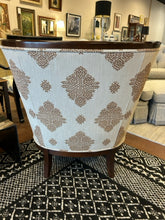 Load image into Gallery viewer, Custom Brown and White Curved Wingback Accent Chair with Velvet Pillow from Baker Furniture