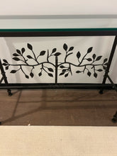 Load image into Gallery viewer, Glass Top Iron Base Console Table with Tree of Life Design