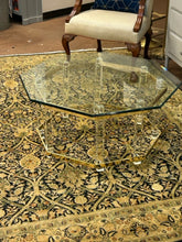 Load image into Gallery viewer, 1970's Vintage Lucite & Glass Top Coffee Table with Gold Accents Attributed to Charles Hollis Jones