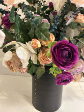 Load image into Gallery viewer, Custom Silk Flower Arrangement in Black Metal Container