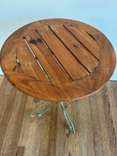 Load image into Gallery viewer, Wood Plank Top Side Table with Green Twisted Iron Base