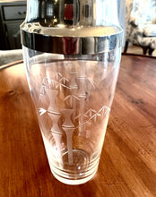 Load image into Gallery viewer, Vintage Etched Bamboo Glass & Silver Plate Cocktail Shaker